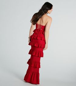Style 05002-7965 Windsor Red Size 0 Ruffles Party Fitted Custom Jewelled Straight Dress on Queenly