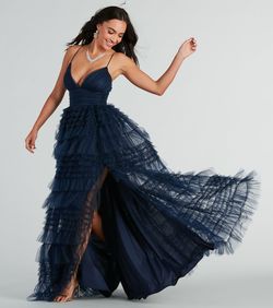 Style 05004-0191 Windsor Blue Size 4 Ball Gown Jersey 05004-0191 A-line Tall Height Side slit Dress on Queenly