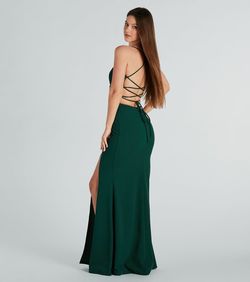 Style 05002-7882 Windsor Green Size 12 Prom V Neck Jersey Side slit Dress on Queenly