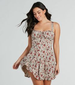 Style 05101-3007 Windsor Nude Size 8 Corset Flare Floral Cocktail Dress on Queenly