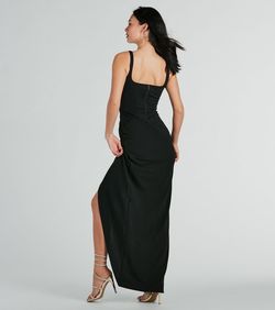 Style 05002-8149 Windsor Black Size 4 Bridesmaid Jewelled Wedding Guest Side slit Dress on Queenly