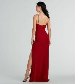 Style 05002-8199 Windsor Red Size 0 Jersey Tall Height Floor Length Mermaid Side slit Dress on Queenly