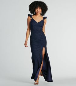 Style 05002-7860 Windsor Blue Size 8 Cut Out Wedding Guest Floor Length Side slit Dress on Queenly