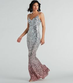 Style 05002-7858 Windsor Silver Size 0 Party V Neck Military Sheer Mermaid Dress on Queenly