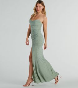 Style 05002-8128 Windsor Green Size 12 Plus Size Prom Floor Length Side slit Dress on Queenly