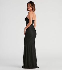 Style 05002-2460 Windsor Black Size 4 Prom Floor Length Spaghetti Strap Shiny Straight Dress on Queenly