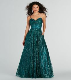 Style 05005-0115 Windsor Blue Size 4 05005-0115 Padded Sequined Spaghetti Strap Straight Dress on Queenly