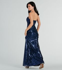 Style 05002-7962 Windsor Blue Size 12 Jersey Sheer Padded Plus Size Tall Height Side slit Dress on Queenly