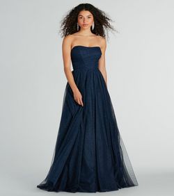 Style 05004-0218 Windsor Blue Size 2 Strapless Prom Floor Length A-line Straight Dress on Queenly