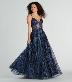 Style 05005-0117 Windsor Blue Size 2 Spaghetti Strap V Neck Corset High Neck Straight Dress on Queenly