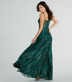 Style 05002-8071 Windsor Green Size 2 Sweet 16 Tall Height Satin Shiny Straight Dress on Queenly
