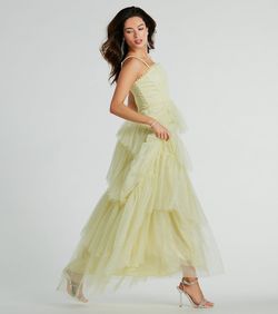 Style 05002-8042 Windsor Yellow Size 6 Ball Gown A-line Spaghetti Strap Straight Dress on Queenly