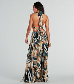 Style 05102-5356 Windsor Multicolor Size 12 Halter Tall Height Plus Size Side slit Dress on Queenly