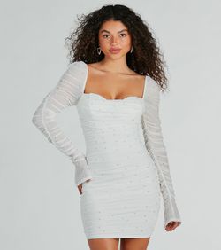 Style 05001-2157 Windsor White Size 0 Cocktail Mini Long Sleeve Engagement Side slit Dress on Queenly