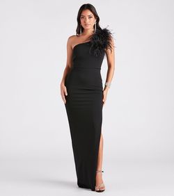 Style 05002-7421 Windsor Black Size 0 One Shoulder Mini Side slit Dress on Queenly