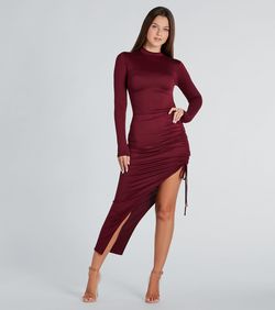 Style 05102-5404 Windsor Red Size 0 Jersey Sleeves High Neck Side slit Dress on Queenly
