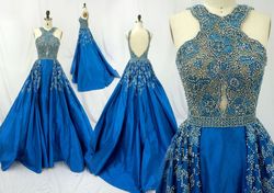 Style Custom Jovani Blue Size 00 Floor Length Jersey Pageant Train Dress on Queenly