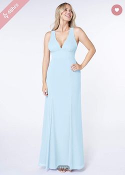 Style Christiana Azazie Blue Size 10 Floor Length Prom Jersey A-line Dress on Queenly