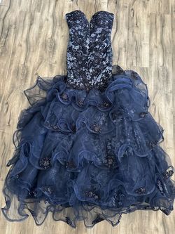 Jovani Blue Size 2 Prom Jersey Strapless Mermaid Dress on Queenly