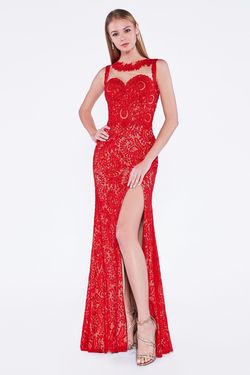 Style Cd016 Cinderella Divine Red Size 6 Jersey Black Tie Side slit Dress on Queenly