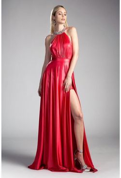 Cinderella Divine Red Size 6 Prom Black Tie High Neck Floor Length Side slit Dress on Queenly
