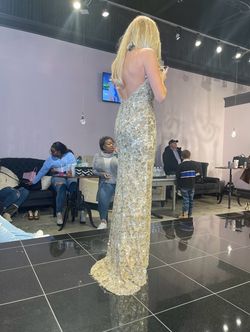 Sherri Hill Gold Size 2 Plunge Tall Height Side slit Dress on Queenly