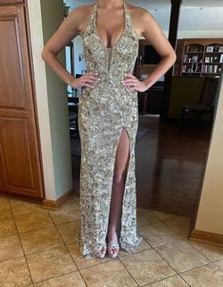 Sherri Hill Gold Size 2 Black Tie Pageant Floor Length Side slit Dress on Queenly