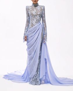 Style haute-allure-24-10 Valdrin Sahiti Blue Size 0 Pageant Floor Length Tall Height Straight Dress on Queenly