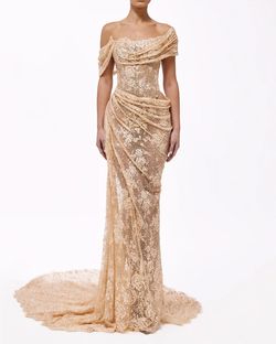 Style haute-allure-24-1 Valdrin Sahiti Gold Size 0 Pageant Floor Length Straight Dress on Queenly