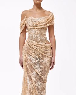 Style haute-allure-24-1 Valdrin Sahiti Gold Size 4 Pageant Tall Height Straight Dress on Queenly