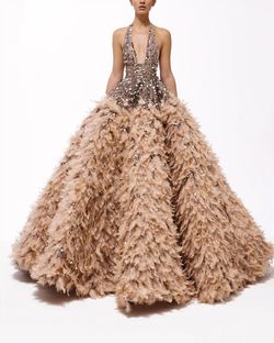 Style haute-allure-24-3 Valdrin Sahiti Gold Size 0 Pageant Ball gown on Queenly