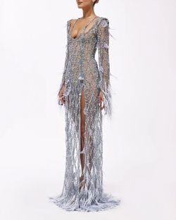 Style haute-allure-24-6 Valdrin Sahiti Silver Size 0 Floor Length Side slit Dress on Queenly