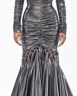 Style metallic-majesty-24-1 Valdrin Sahiti Silver Size 0 Shiny Floor Length Mermaid Dress on Queenly