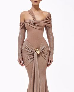 Style metallic-majesty-24-7 Valdrin Sahiti Gold Size 0 Pageant Shiny Mermaid Dress on Queenly