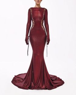 Style metallic-majesty-24-13 Valdrin Sahiti Red Size 0 Shiny Mermaid Dress on Queenly