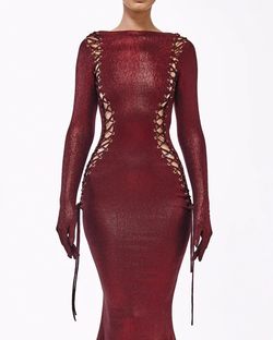 Style metallic-majesty-24-13 Valdrin Sahiti Red Size 8 Shiny Tall Height Mermaid Dress on Queenly