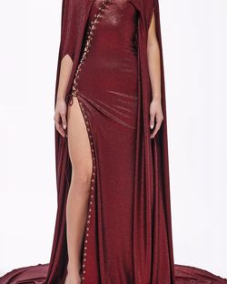 Style metallic-majesty-24-14 Valdrin Sahiti Red Size 0 Tall Height Floor Length Side slit Dress on Queenly