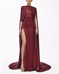 Style metallic-majesty-24-14 Valdrin Sahiti Red Size 0 Floor Length Pageant Side slit Dress on Queenly