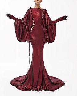 Style metallic-majesty-24-15 Valdrin Sahiti Red Size 0 Shiny Mermaid Dress on Queenly