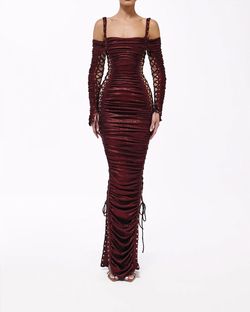 Style metallic-majesty-24-16 Valdrin Sahiti Red Size 12 Black Tie Shiny Straight Dress on Queenly