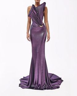 Style metallic-majesty-24-21 Valdrin Sahiti Purple Size 12 Straight Dress on Queenly