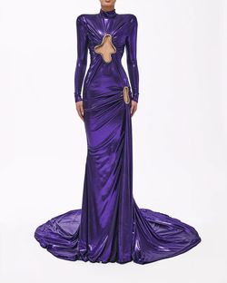 Style metallic-majesty-24-22 Valdrin Sahiti Purple Size 0 Tall Height Pageant Mermaid Dress on Queenly