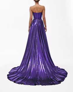Style metallic-majesty-24-28 Valdrin Sahiti Purple Size 0 Shiny Tall Height Pageant Floor Length Side slit Dress on Queenly