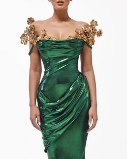 Style metallic-majesty-24-26 Valdrin Sahiti Green Size 4 Pageant Shiny Floor Length Tall Height Mermaid Dress on Queenly