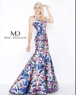 Style 79136 Mac Duggal Blue Size 4 79136 Floor Length Military Mermaid Dress on Queenly