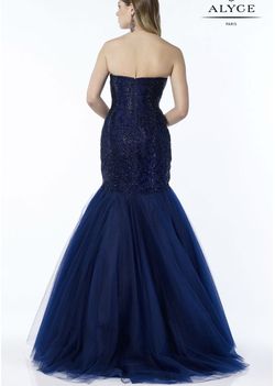 Style 6751 AlYCE PARIS  Blue Size 4 Military Floor Length Mermaid Dress on Queenly