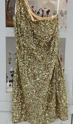 Style PC3573 Primavera Gold Size 8 Backless Mini Cocktail Dress on Queenly