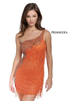 Style 3556 Primavera Orange Size 8 One Shoulder Mini 3556 Prom Cocktail Dress on Queenly