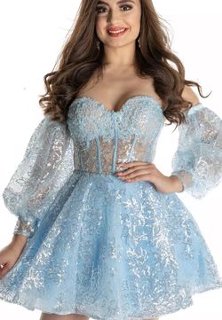 Style 55097 Sherri Hill Blue Size 4 Strapless Cocktail Dress on Queenly