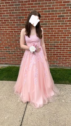 Promgirl Pink Size 8 Prom Floor Length Jersey Ball gown on Queenly